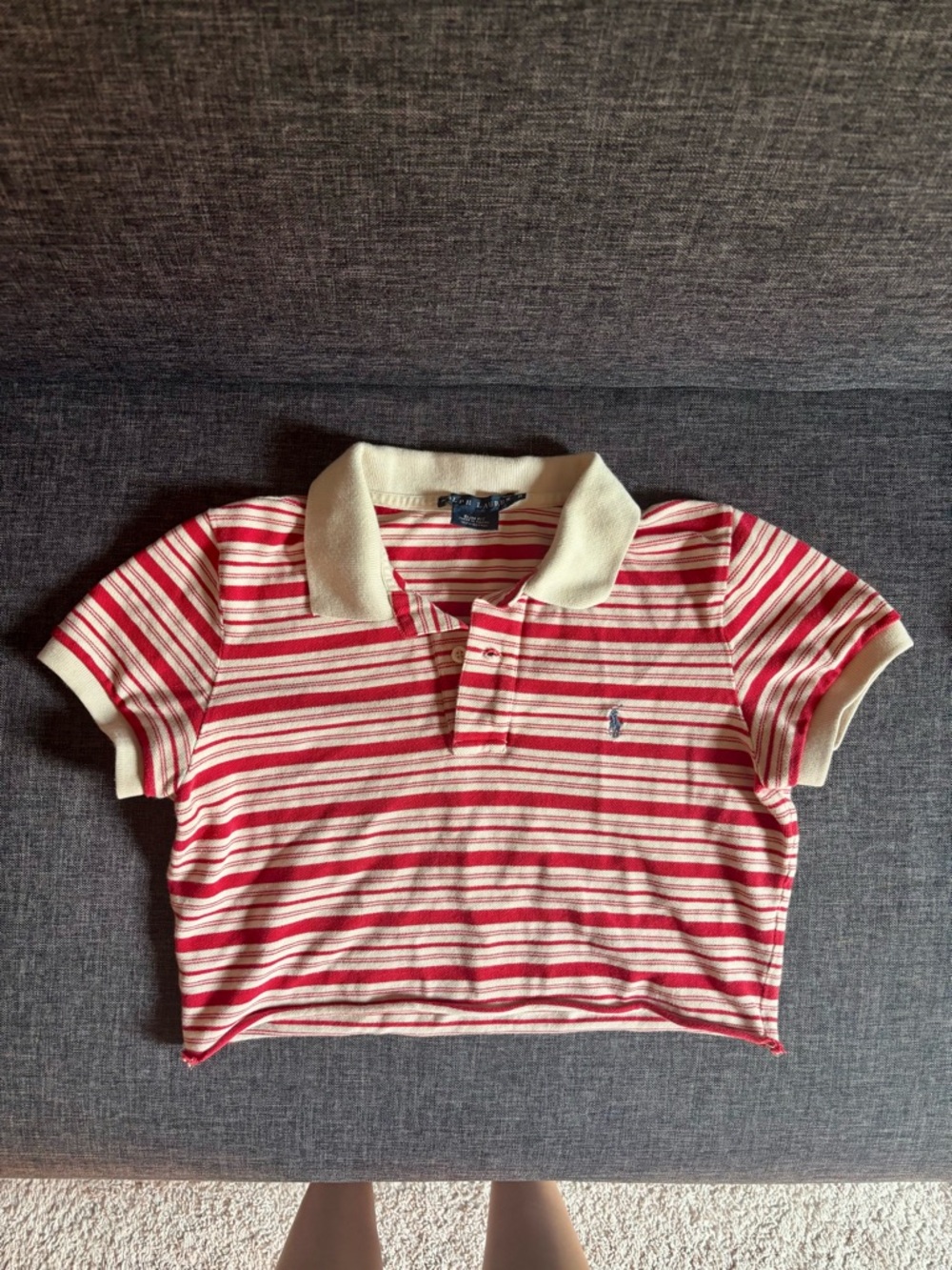 Ralph Lauren Red & Cream Striped Cropped Polo